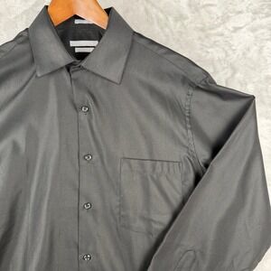 VAN‎ HEUSEN Mens Black Textured Dress Shirt Long Sleeve Button Front Pocket M